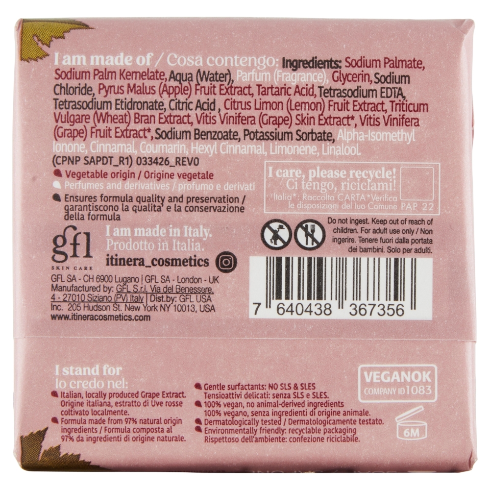 Itinera Sapone Mani e Corpo con Uve rosse Toscane Vellutante 100 g